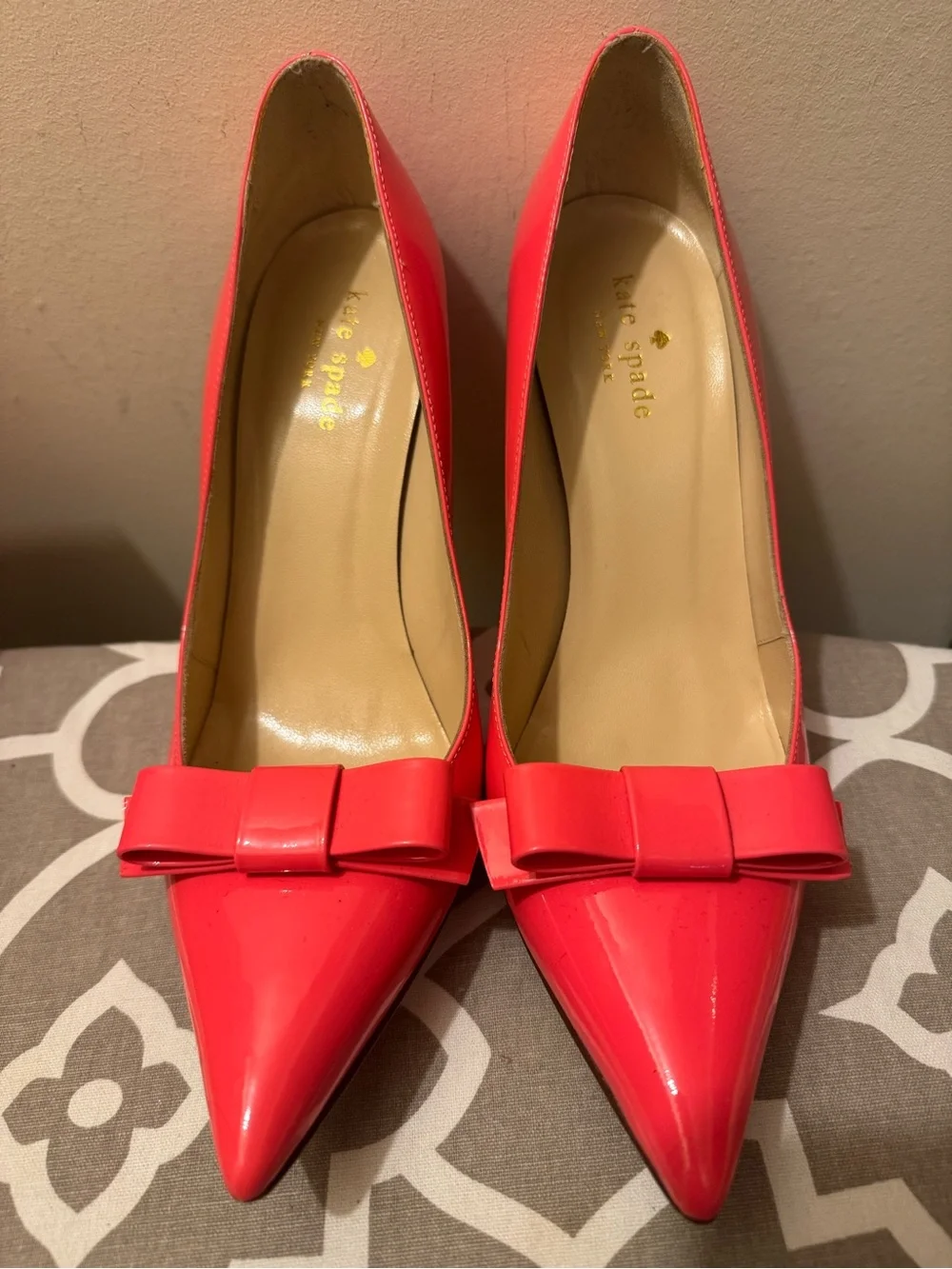 Kate Spade Geranium Pink Lilia Patent Leather Bow Pumps Size 8 - Excellent!